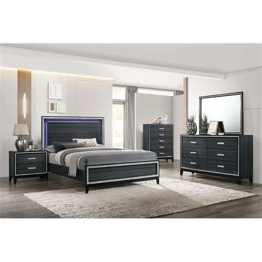Acme Haiden Wooden 2-Drawer Nightstand with Silver Trim in Weathered Black